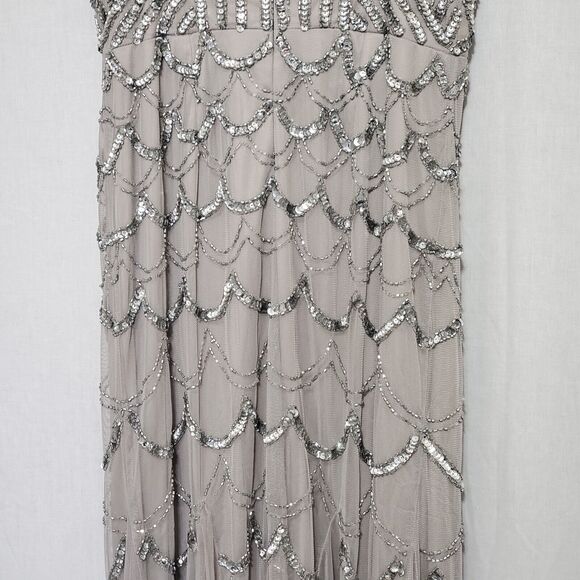 Cache Grey Beaded Sequin Maxi Mermaid Gown sz 6 Cap Sleeve Formal Black Tie - Picture 6 of 14
